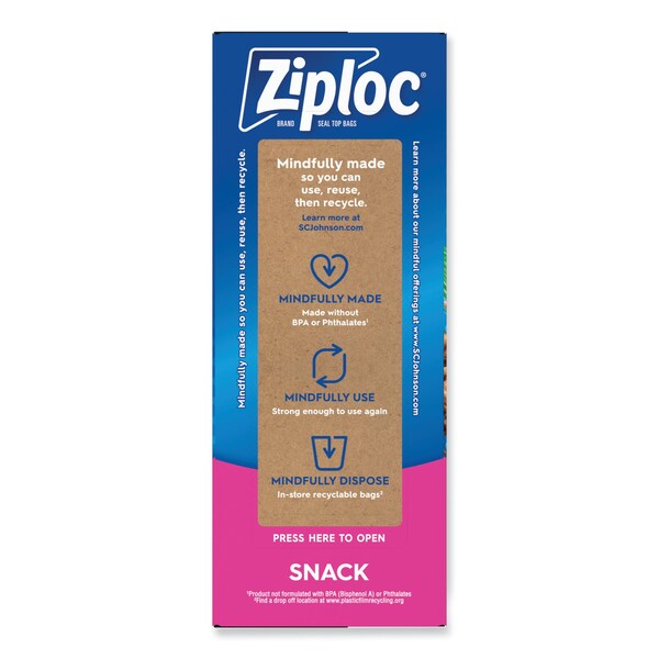 Ziploc Seal Top Snack Bags, 10 oz, 6.5" x 3.25", Clear, PK1080, 1080PK - 315892