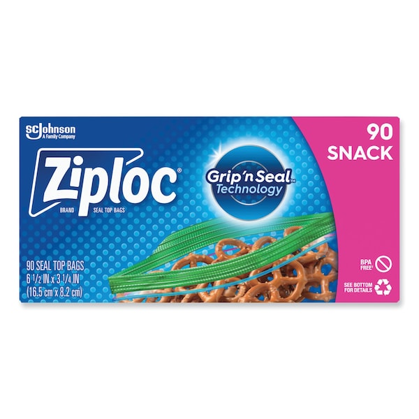 Ziploc Seal Top Snack Bags, 10 oz, 6.5" x 3.25", Clear, PK1080, 1080PK - 315892