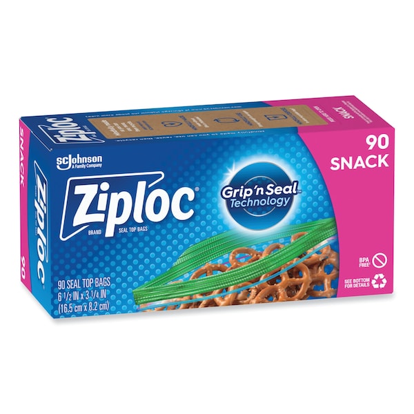 Ziploc Seal Top Snack Bags, 10 oz, 6.5" x 3.25", Clear, PK1080, 1080PK - 315892