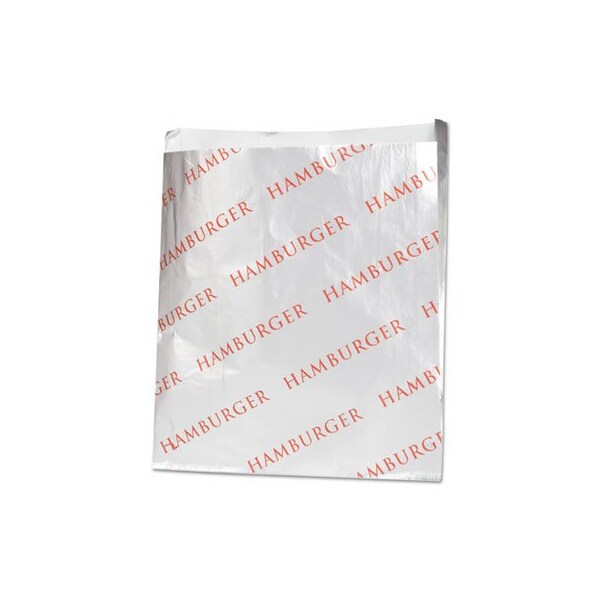 Bagcraft FOIL SINGLE-SERVE BAGS, 6in X 6.5in, SILVER, HAMBURGER DESIGN, 1000PK - 300527