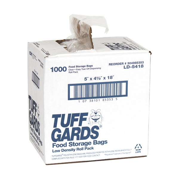 Tuffgards 5"x4.5"x18" .6 mil Low Density Roll Pack Clear Food Storage Bag, PK1000 - 304985353