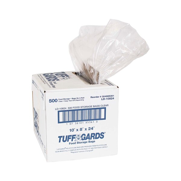 Tuffgards Tuff Gards 10"x8"x24" 1.2Ml Roll Pack Clear Food Storage Bag, PK500 - 304985361