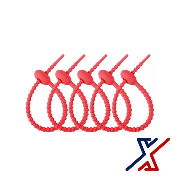 X1 Tools 4-1/4 Red Reusable Silicone Ties, FDA Food Grade 180 Ties by X1 Tools - X1E-CON-CAB-SIL-4050X180