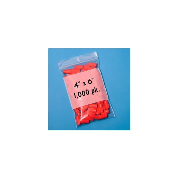 Rd Plastics Co Reclosable Poly Bags W/ Write On Label, 4"W x 6"L, 2 Mil, Clear, 1000/Pack - B14