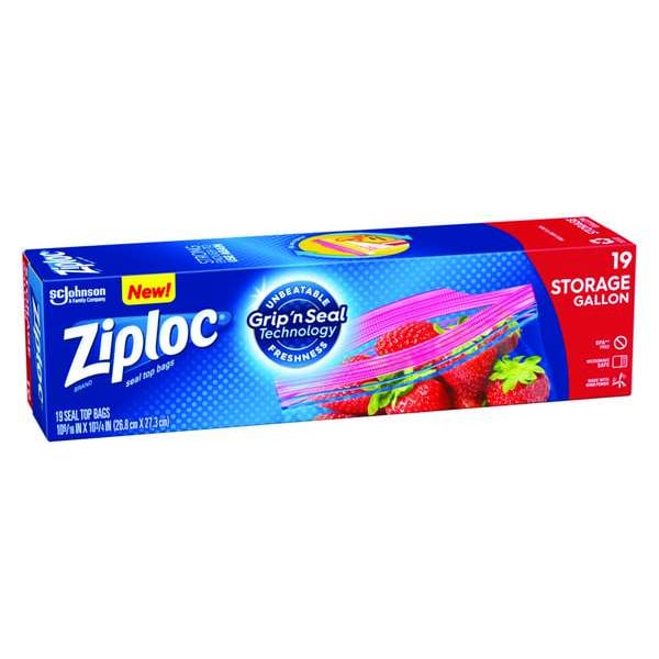 Ziploc Double Zipper Reclosable Bag 10-3/4" x 10-9/16", 1.75 mil, Clear, Pk19 - 314467