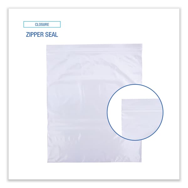 Boardwalk Reclosable Food Storage Bags, 2 gal, 2.7 mil, 13" x 15", Clear, PK100 - BWK2GALFZRBAG