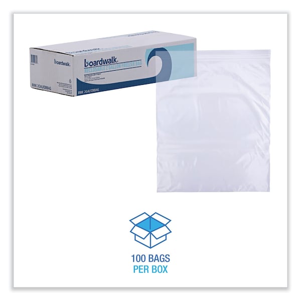 Boardwalk Reclosable Food Storage Bags, 2 gal, 2.7 mil, 13" x 15", Clear, PK100 - BWK2GALFZRBAG