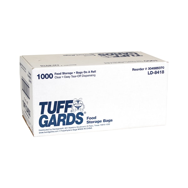 Tuffgards Low Density Poly Roll Pack 8"x4"x18" Clear Food Storage Bag, PK1000 - 304985370