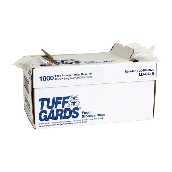 Tuffgards Low Density Poly Roll Pack 8"x4"x18" Clear Food Storage Bag, PK1000 - 304985370