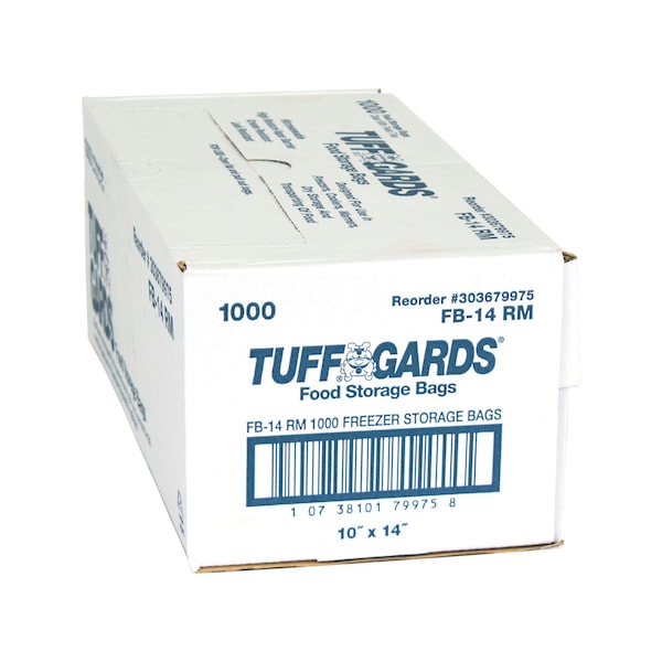 Tuffgards Food Storage Tie Closure Clear 10"x14" Freezer Storage Bag, PK1000 - 303679975