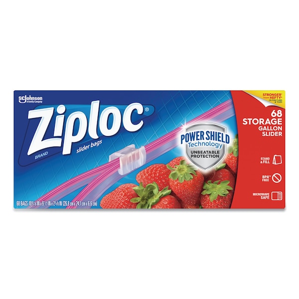 Ziploc Slider Storage Bags, 1 gal, 9.5 in. x 10.56 in., Clear, PK9, 9PK - 316489