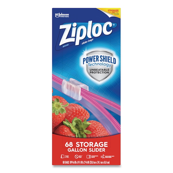 Ziploc Slider Storage Bags, 1 gal, 9.5 in. x 10.56 in., Clear, PK9, 9PK - 316489