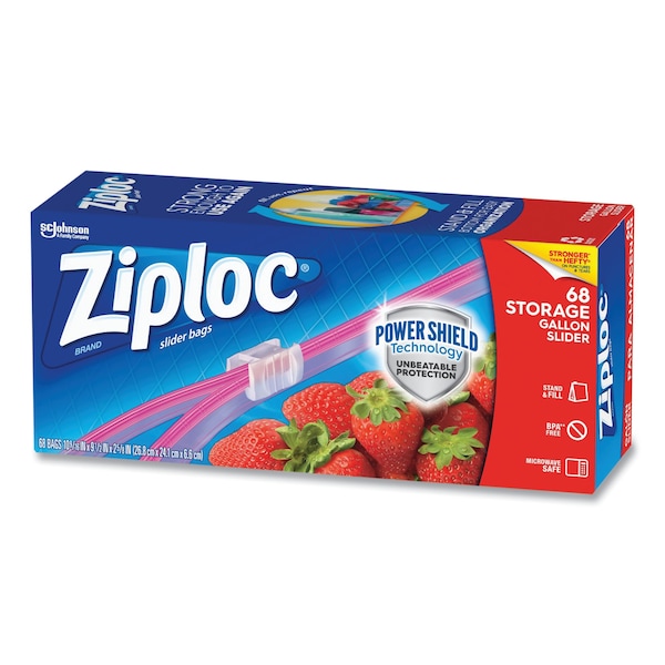 Ziploc Slider Storage Bags, 1 gal, 9.5 in. x 10.56 in., Clear, PK9, 9PK - 316489