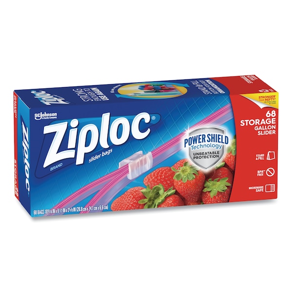 Ziploc Slider Storage Bags, 1 gal, 9.5 in. x 10.56 in., Clear, PK9, 9PK - 316489