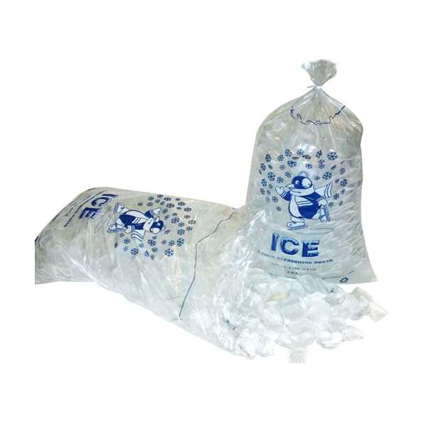 Pitt Plastics 12"x21" 1.5mm Clear Flat Pack Blue Ink 10lbs Ice Bag, PK1000 - IC1221-TT