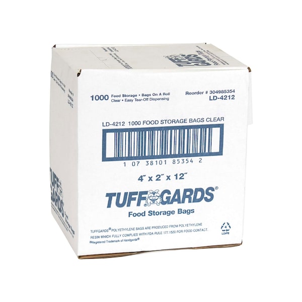 Tuffgards Handgards Tuffgards Low Density Poly Roll 4"x2"x12" Food Bag, PK1000 - 304985354