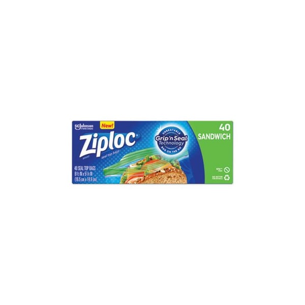 Sc Johnson Ziploc, RESEALABLE SANDWICH BAGS, 1.2 MIL, 6.5in X 5.88in, CLEAR, 480PK - 315882
