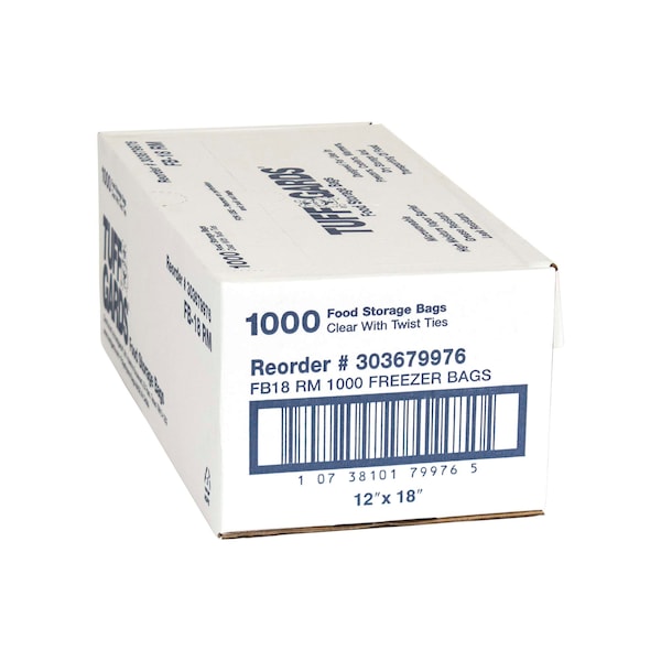 Tuffgards Food Storage Twist Tie Closure Clr 12"x18" Freezer Storage Bag, PK1000 - 303679976