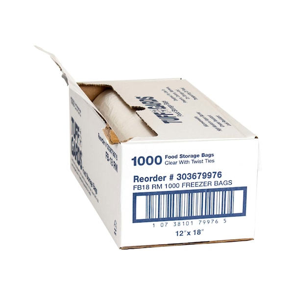 Tuffgards Food Storage Twist Tie Closure Clr 12"x18" Freezer Storage Bag, PK1000 - 303679976