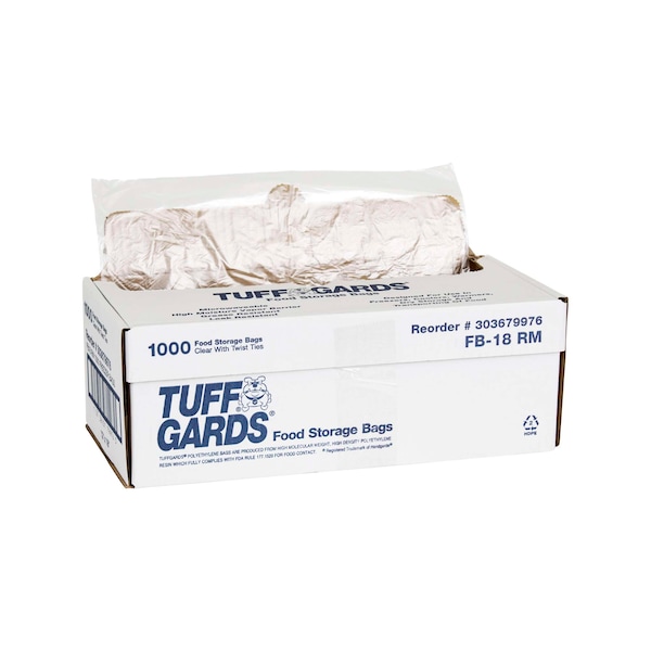 Tuffgards Food Storage Twist Tie Closure Clr 12"x18" Freezer Storage Bag, PK1000 - 303679976