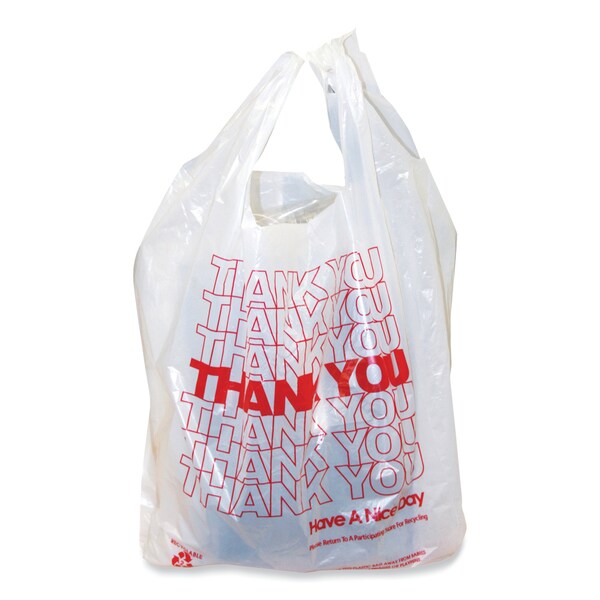 Amercareroyal Thank You Bags, 11.5 x 6.5 x 21, White with Red Print, 1000PK - RPTYB6