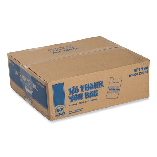 Amercareroyal Thank You Bags, 11.5 x 6.5 x 21, White with Red Print, 1000PK - RPTYB6