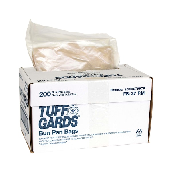 Tuffgards Roll Pack With Twist Tie Closure 27"x37" Clear Flat Bun Pan Bag, PK200 - 303679979