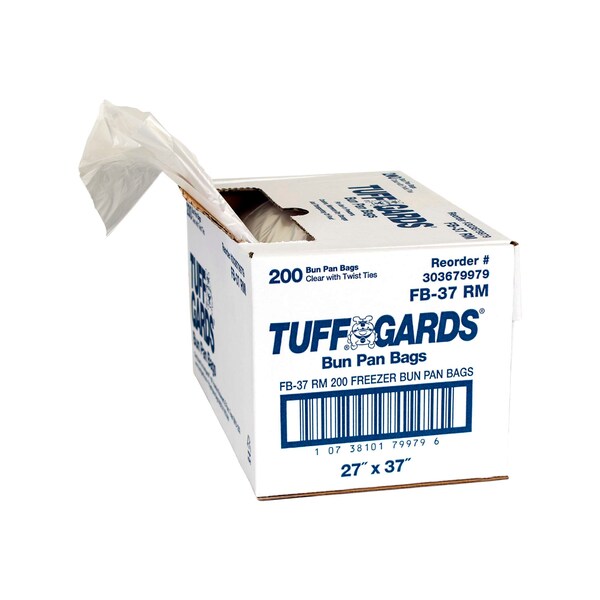 Tuffgards Roll Pack With Twist Tie Closure 27"x37" Clear Flat Bun Pan Bag, PK200 - 303679979