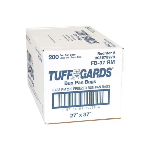 Tuffgards Roll Pack With Twist Tie Closure 27"x37" Clear Flat Bun Pan Bag, PK200 - 303679979
