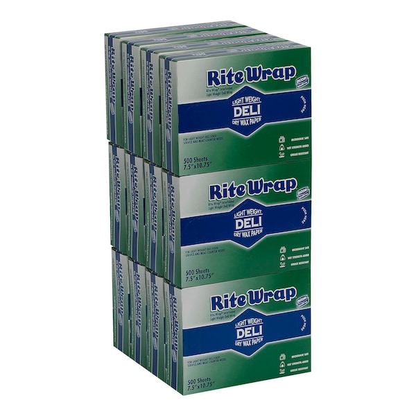 Rite-Wrap Interfolded Light Weight Dry Waxed Deli Papers 7.5x10.5 Sheets, PK6000 - RW86W