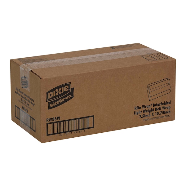 Rite-Wrap Interfolded Light Weight Dry Waxed Deli Papers 7.5x10.5 Sheets, PK6000 - RW86W