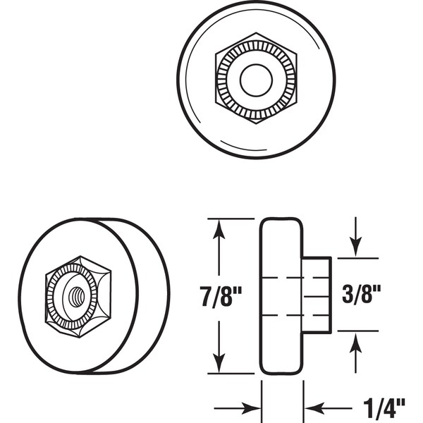 Prime-Line 7/8 in., Flat Roller Ball Bearing Tub Enclosure with Threaded Hex Hub 2 Pack - M 6003