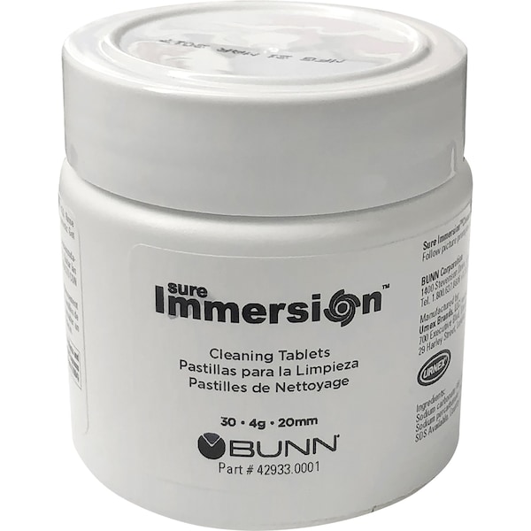 Bunn Cleaning Tablets, f/BUNN Sure Immersion, 30/Jar, Blue/White - BUN429330001