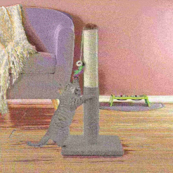 Pet Adobe Scratching Post with Sisal Rope, Toy, and Paw Shaped Base Interactive Play for Cats/Kitten, 24.5-inch - 559757CBO