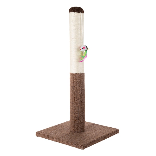 Pet Adobe Scratching Post with Sisal Rope, Toy, and Paw Shaped Base Interactive Play for Cats/Kitten, 24.5-inch - 559757CBO