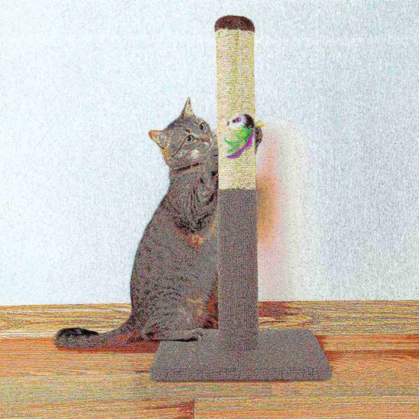 Pet Adobe Scratching Post with Sisal Rope, Toy, and Paw Shaped Base Interactive Play for Cats/Kitten, 24.5-inch - 559757CBO