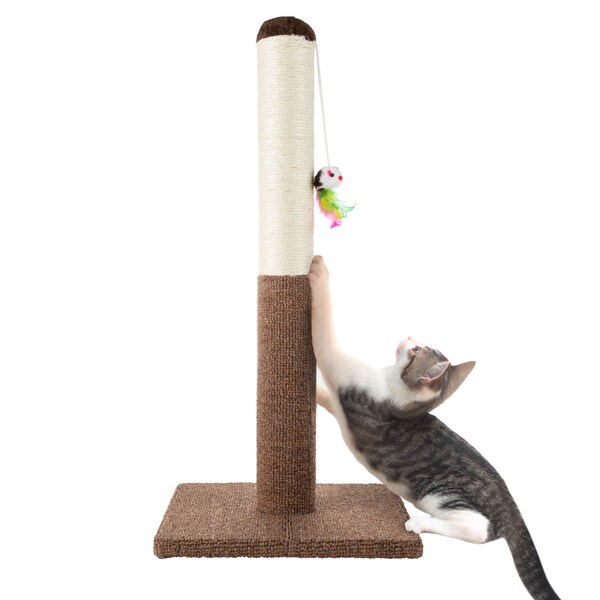 Pet Adobe Scratching Post with Sisal Rope, Toy, and Paw Shaped Base Interactive Play for Cats/Kitten, 24.5-inch - 559757CBO