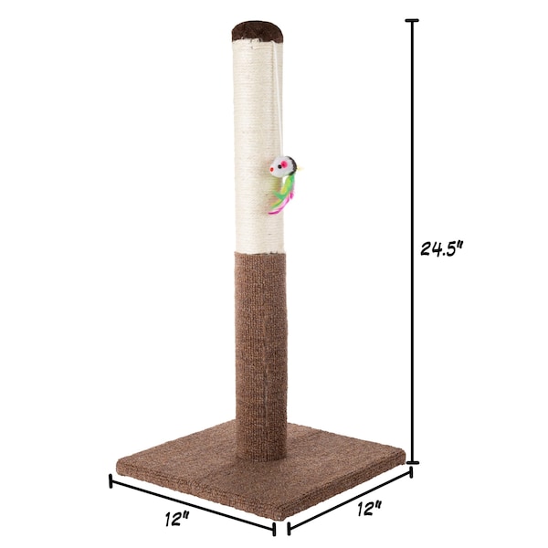 Pet Adobe Scratching Post with Sisal Rope, Toy, and Paw Shaped Base Interactive Play for Cats/Kitten, 24.5-inch - 559757CBO