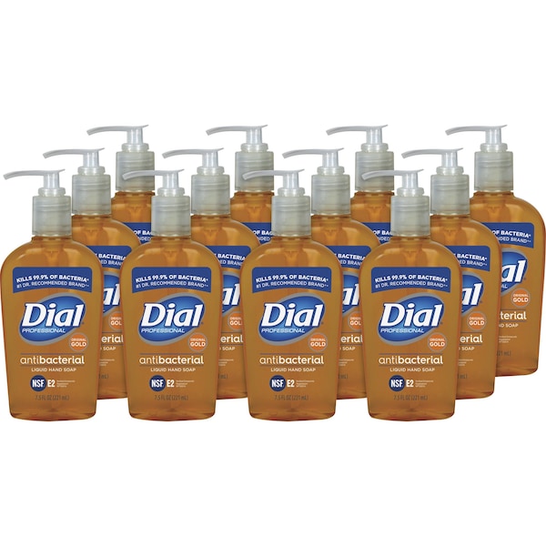 Dial Antimicrobial Liquid Soap, Pump, 7-1/2 oz., Orig Gold, PK 12 - DIA84014CT