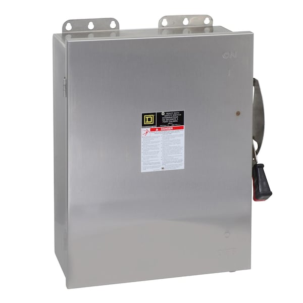 Interruptor de seguridad Square D, servicio pesado, no fusible, 100A, 4 polos, 75hp, 600VAC/DC, NEMA 4, 4X, 5, acero 304 - HU463DS