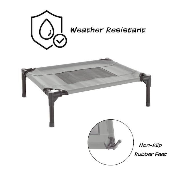 Pet Adobe Elevated Pet Bed, Portable Raised Cot-Style with Non-Slip Feet, 24.5"x 18.5"x 7" for Pets (Gray) - 194304ISR