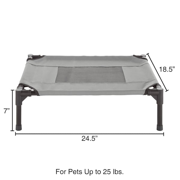 Pet Adobe Elevated Pet Bed, Portable Raised Cot-Style with Non-Slip Feet, 24.5"x 18.5"x 7" for Pets (Gray) - 194304ISR