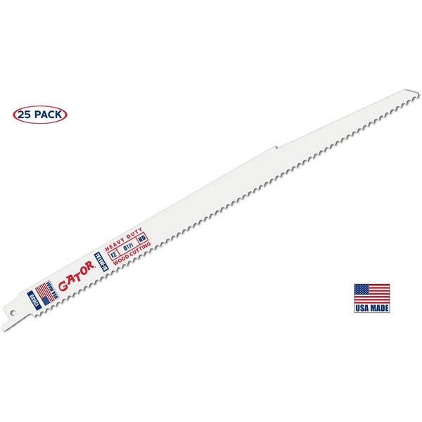 Gator Reciprocating Saw Blade 12 in. x 3/4 in. x 6tpi #12039-25, Heavy Duty Wood Cutting, 25PK - 12039-25