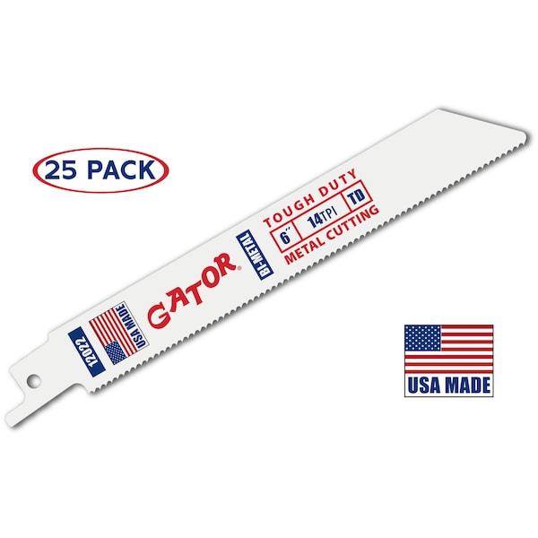 Gator Reciprocating Saw Blade 6 in. x 3/4 in. x 14tpi #12022-25, Tough Duty Metal Cutting, 25PK - 12022-25