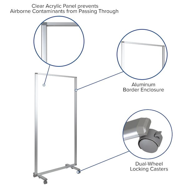 Flash Furniture Transparent Mobile Partition, 72"H x 36"L - BR-PTT002-1-AC-90183-GG