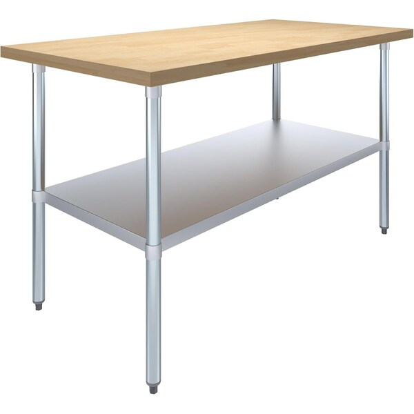 Amgood 30 in. x 60 in. Maple Wood Top Work Table with Adjustable Undershelf - MWWT-3060-Z