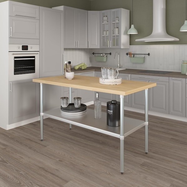 Amgood 30 in. x 60 in. Maple Wood Top Work Table with Adjustable Undershelf - MWWT-3060-Z
