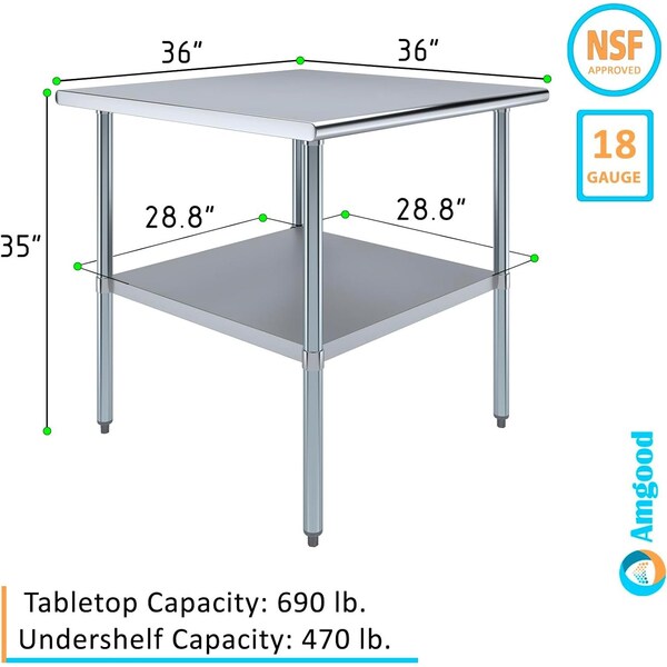 Amgood 36 in. x 36 in. Stainless Steel Table - WT-3636-Z