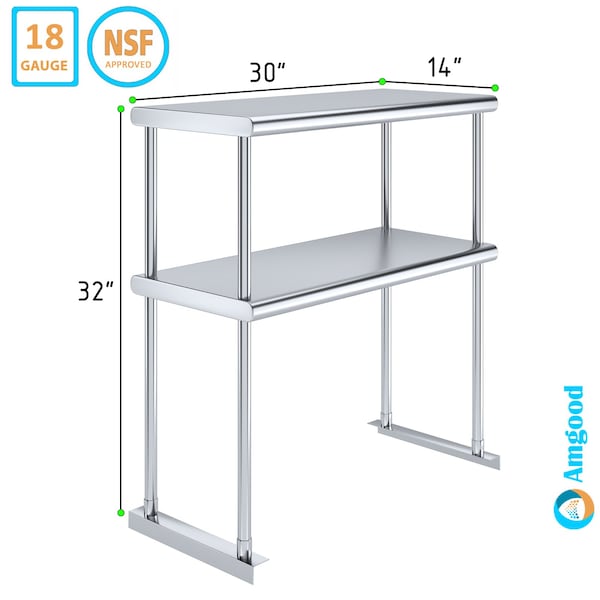 Amgood 14 in. x 30 in. AmGood Stainless Steel Double Deck Over Shelf - DOS-1430-Z