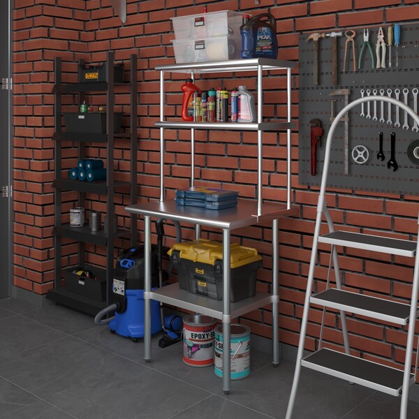 Amgood 14 in. x 30 in. AmGood Stainless Steel Double Deck Over Shelf - DOS-1430-Z